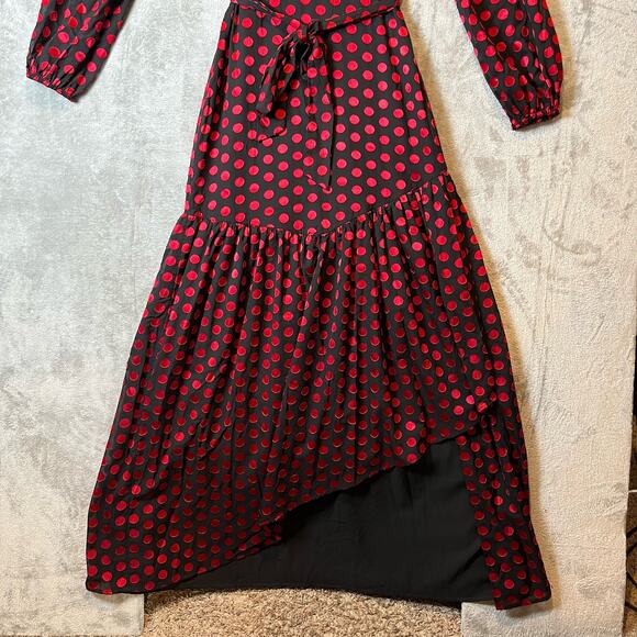 Lovers and Friends Augustus Long Sleeve Gown Red Black Polka Dot Print Sz S - Picture 4 of 8